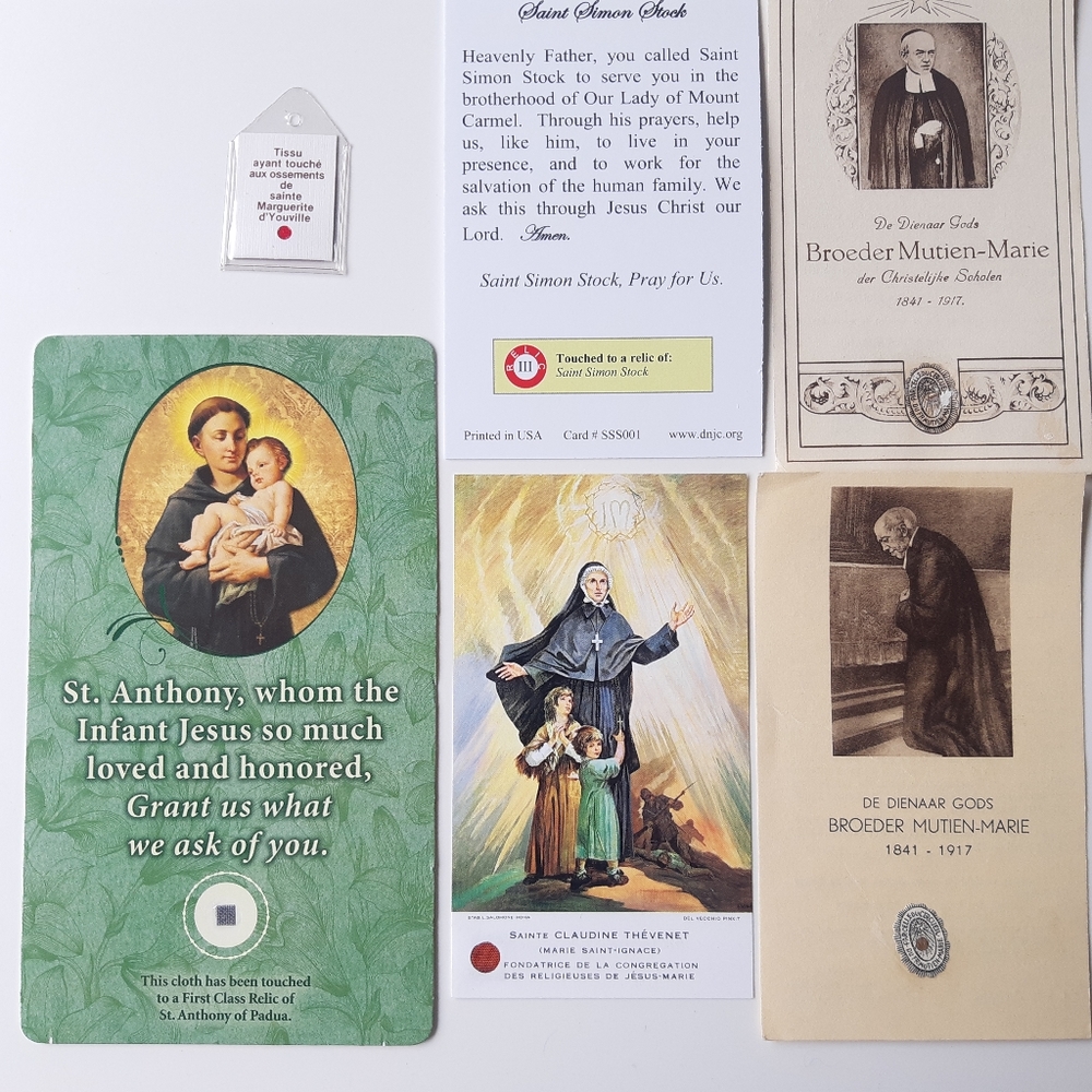 6 Relic Prayer Cards w Catholic Saints St Anthony, Simon "Scapular" Stock, etc